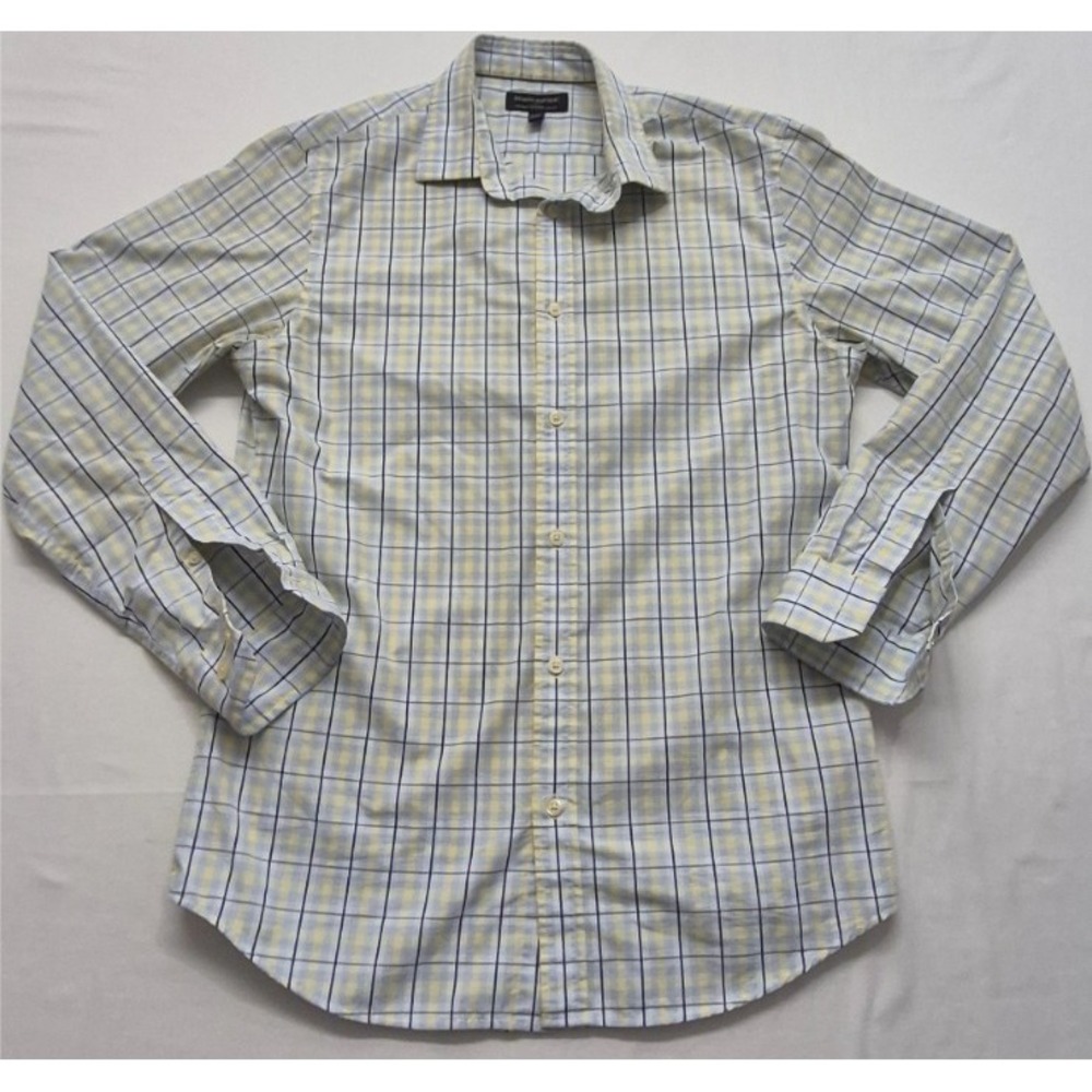 Banana Republic men's blue/yellow plaid‎ LS tailored slim fit shirt M 15-15.5
